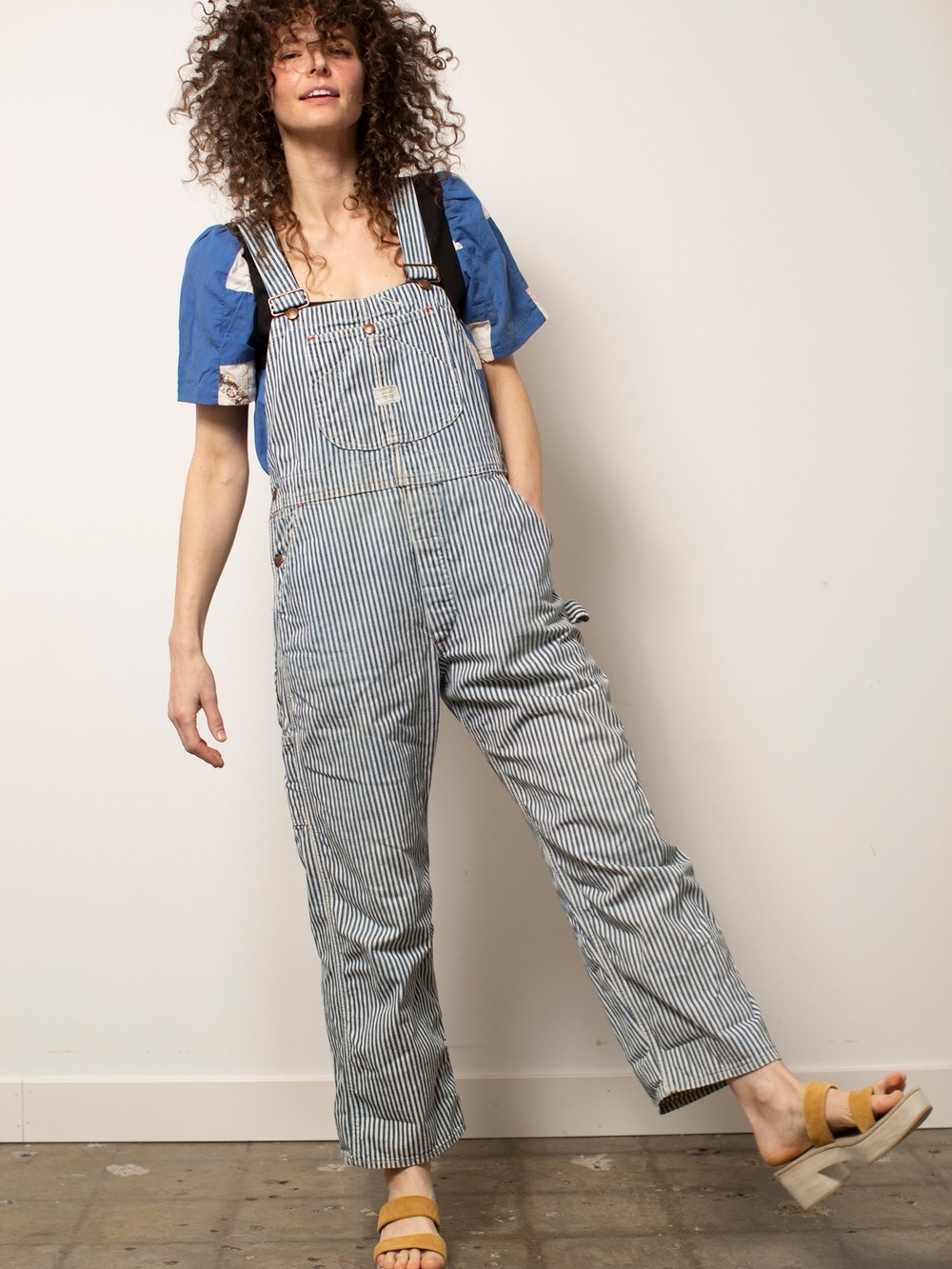 Men's Striped Blue & White Overalls with Adjustable Straps